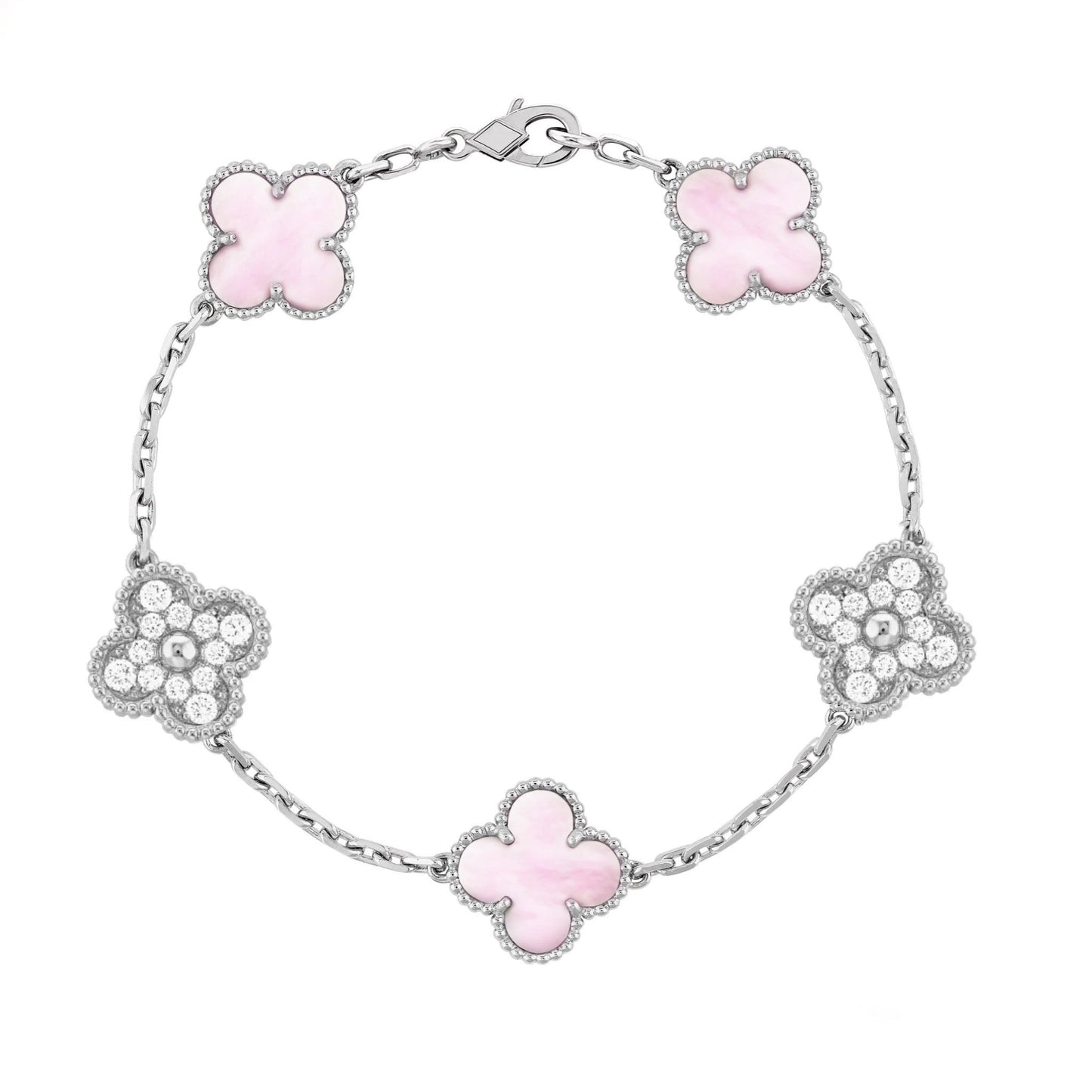 Silver Pink | Clover Diamond Bracelet