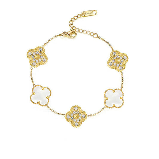 DELUXE FOUR-LEAF CLOVER BRACELET | PEARL